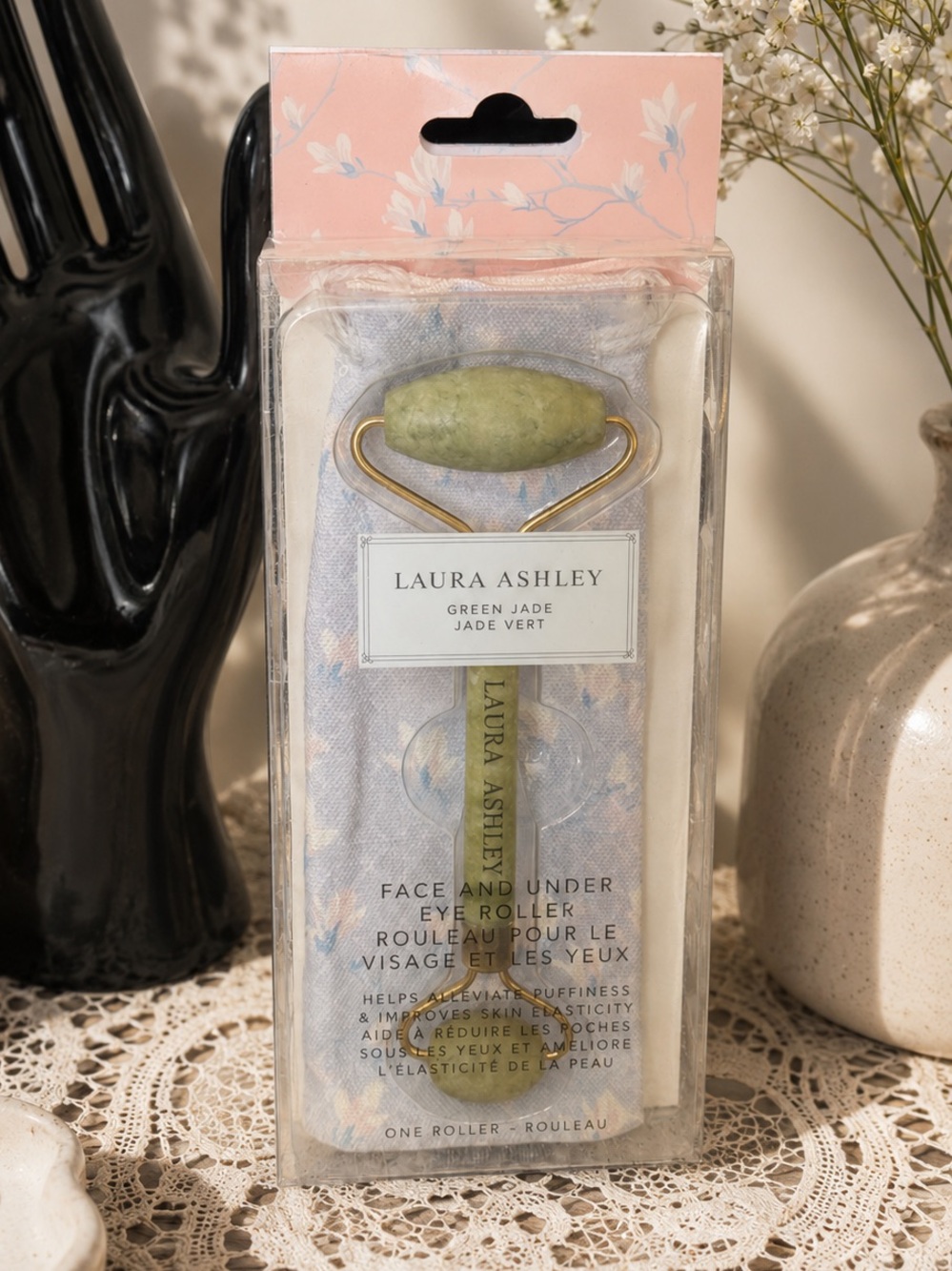 Laura Ashley Green Jade Facial Roller with Gold Accents